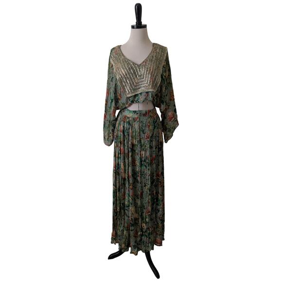 Basanti Kapde Aur Koffee Two-Piece Chinon Green Floral L/XL - Picture 5 of 16
